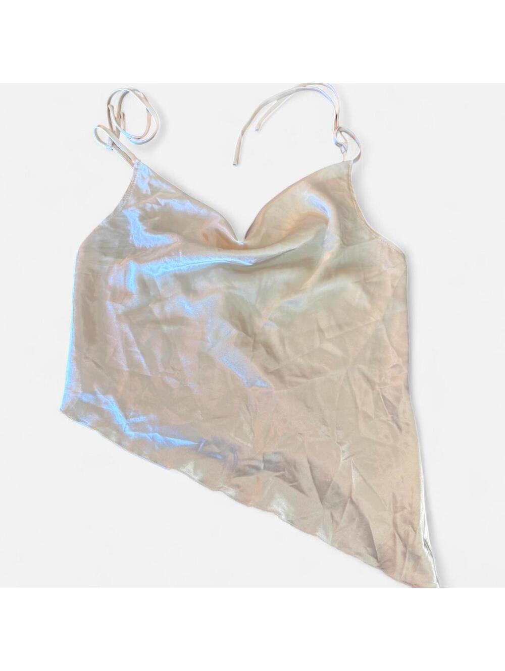 And Now This Ivory Cream‎ Satin Asymmetrical Cowl Neck Tank, Small